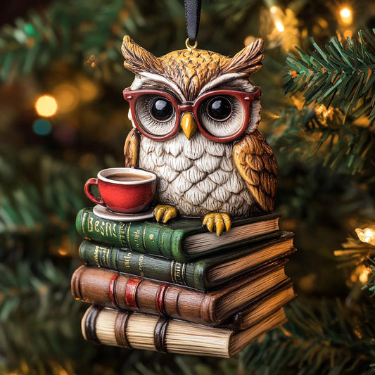 Shineful 2D Acrylic Ornament Reading Sips Owl