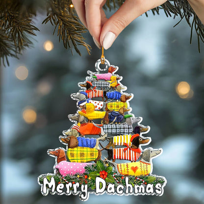 Shineful 2D Acrylic Ornament Festive Dachshund Stack