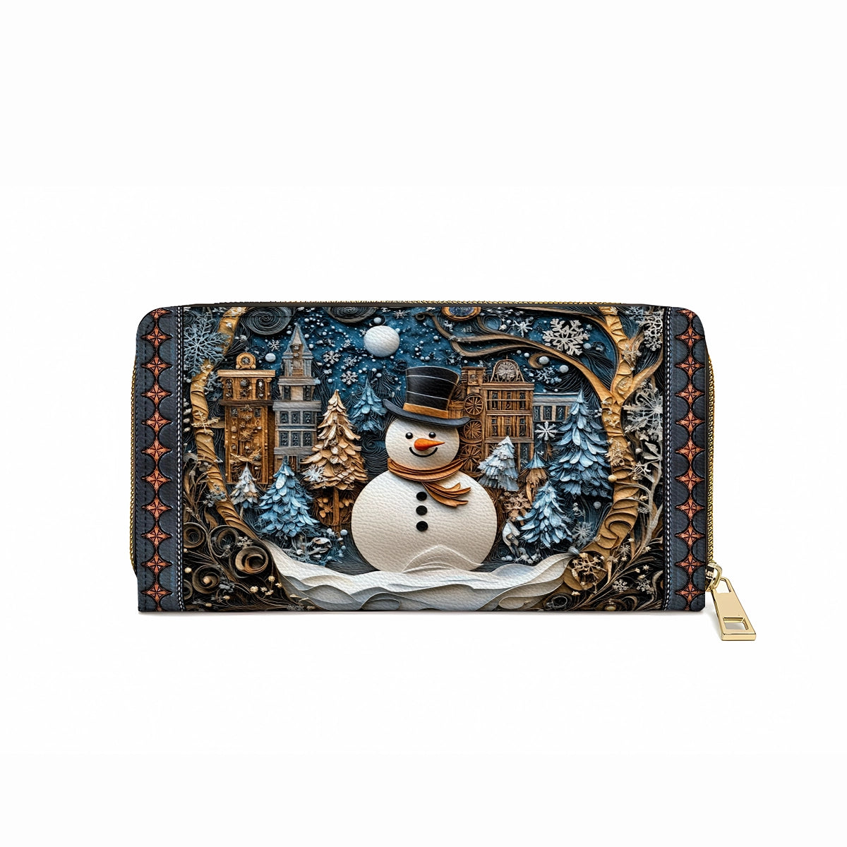 Shineful Leather Clutch Purse With Wristlet Strap Handle Frosty Night Cheer