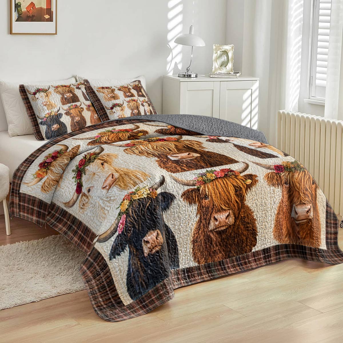 Shineful Flat Print All Season Quilt 3-Piece Set Floral Cow