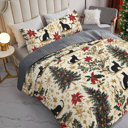 Shineful All Season Quilt 3-Piece Set Lady Black Cats Christmas