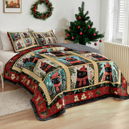 Shineful All Season Quilt 3-Piece Set Cat Christmas Potrait