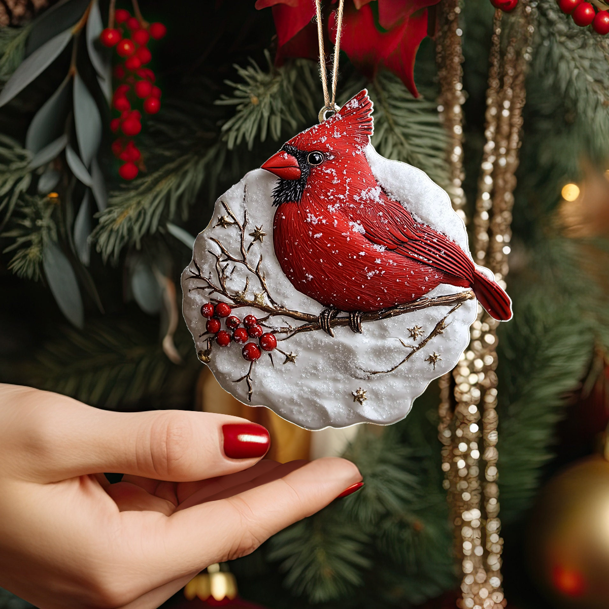 Shineful 2D Acrylic Ornament - Frosty Cardinal Whisper