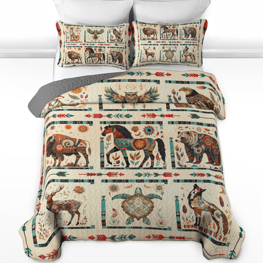 Shineful All Season Quilt 3-Piece Set Native Spirit Wildlife