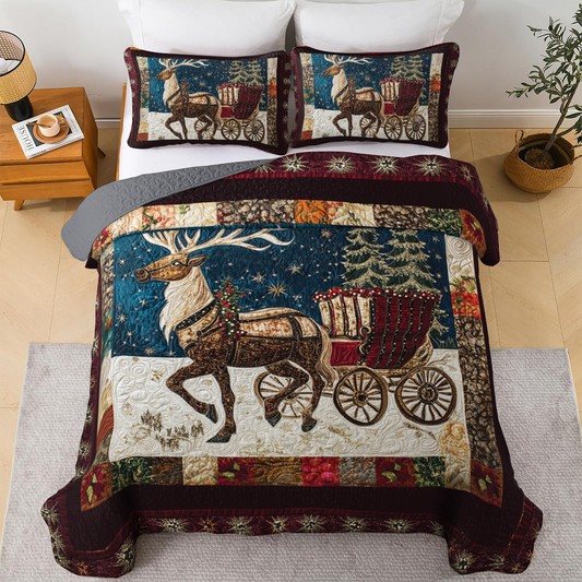 Shineful All Season Quilt 3-Piece Set - Winter's Journey: Reindeer Sleigh Ride