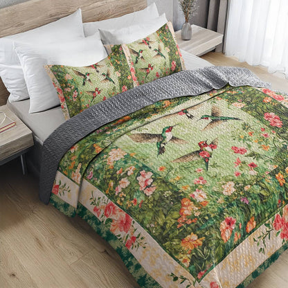 Shineful All Season Quilt 3-Piece Set - Hummingbird Emerald Dance