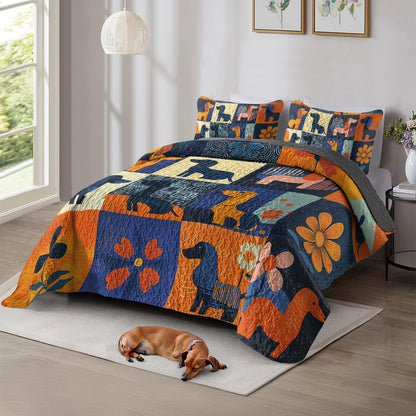 Shineful All Season Quilt 3-teiliges Set mit Dackelmotiv, lebendiges Blumenmuster