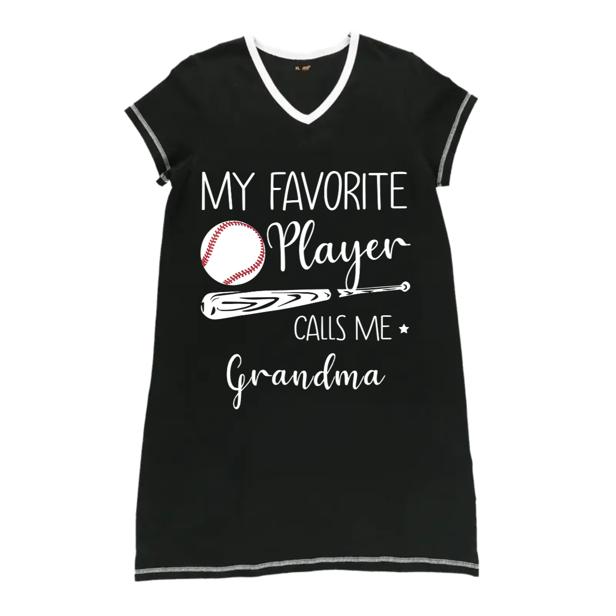 Grandma Pajabears® Personalized Women V-Neck Nightshirt My Favorite Player Calls Me Lv01 V-Neck