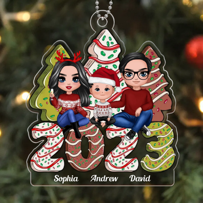 Family Crossed Legs Sitting Christmas Tree Cake Patterned Personalized Acrylic Ornament