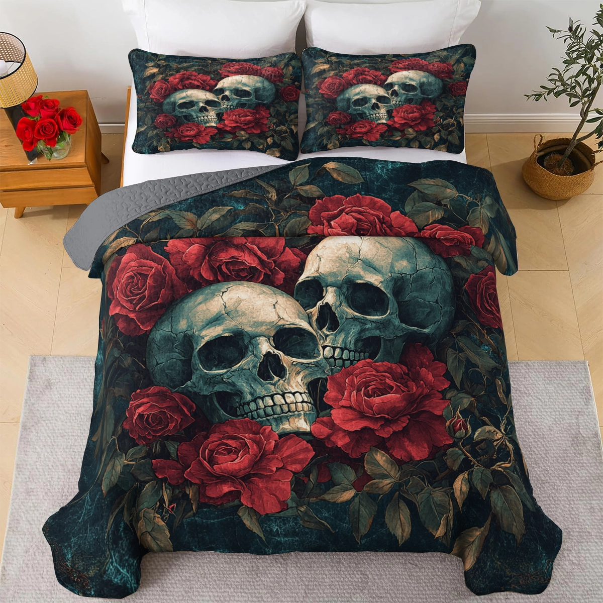 Shineful All Season Quilt 3-Piece Set - Eternal Rose Skull