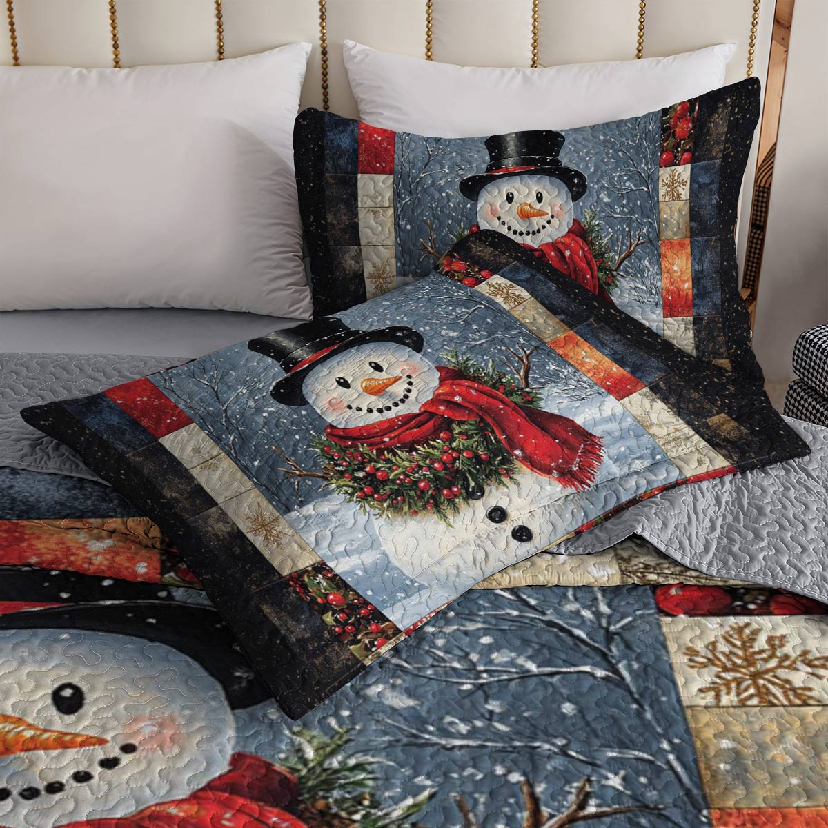 Ensemble de courtepointe toutes saisons Shineful 3 pièces Bonhomme de neige joyeux 