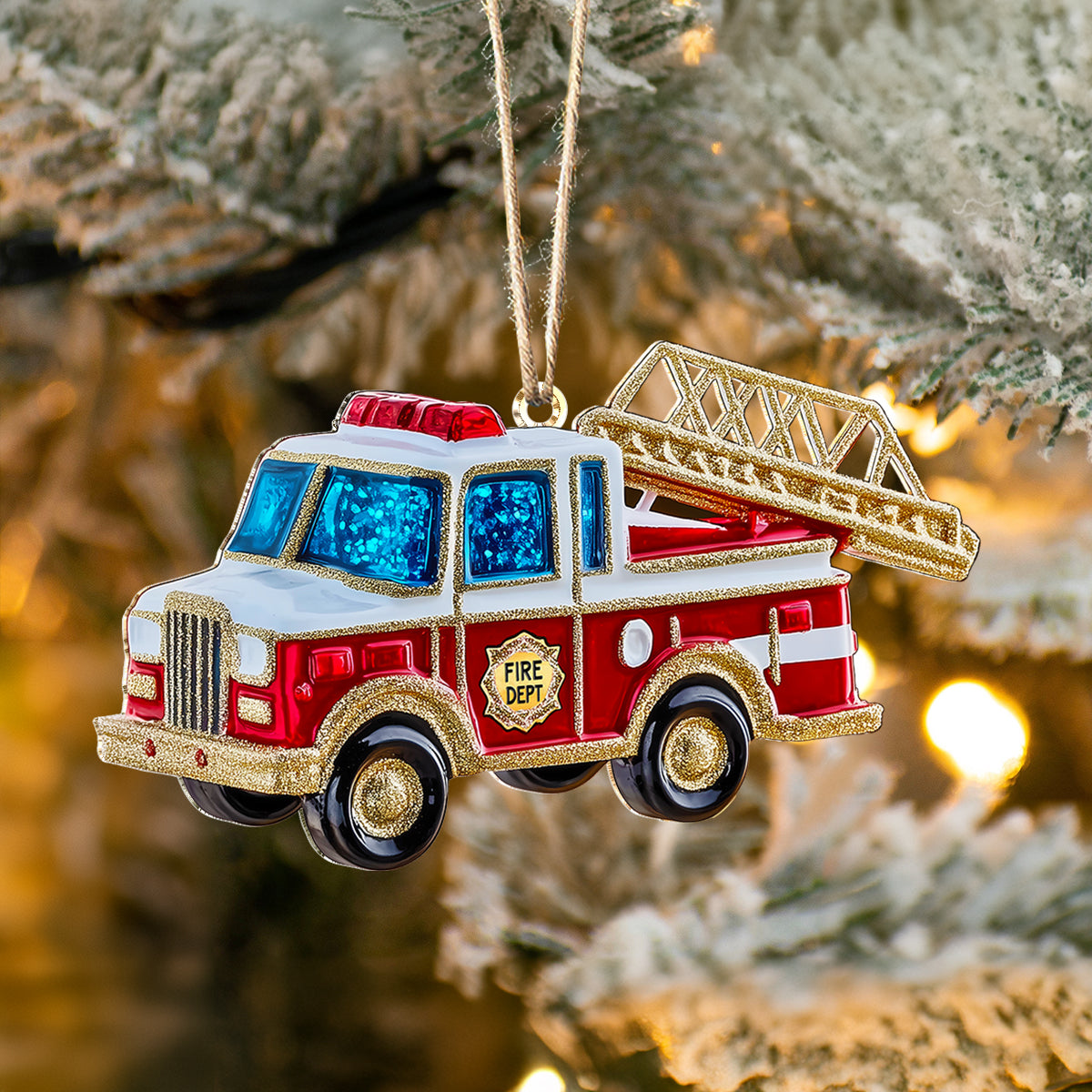 Shineful 2D Acrylic Ornament - Glittered Fire Truck Christmas