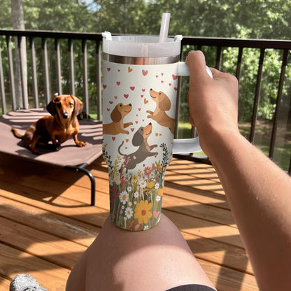 Shineful Tumbler Floral Dachshund With Heart