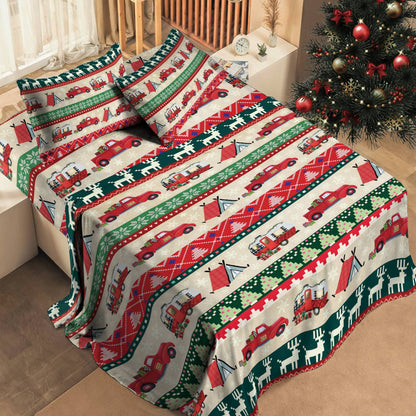 Shineful 4-Piece Bed Sheet Set Camping Christmas