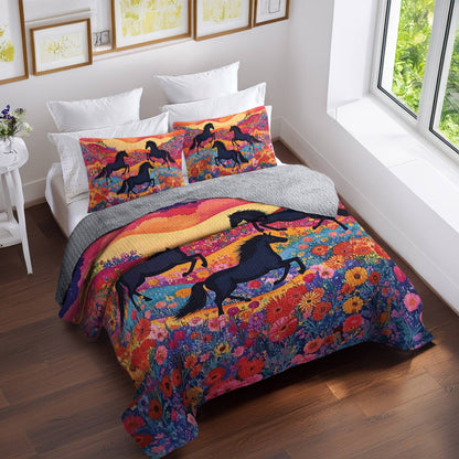 Shineful All Season Quilt 3-Piece Set Colorful Horses