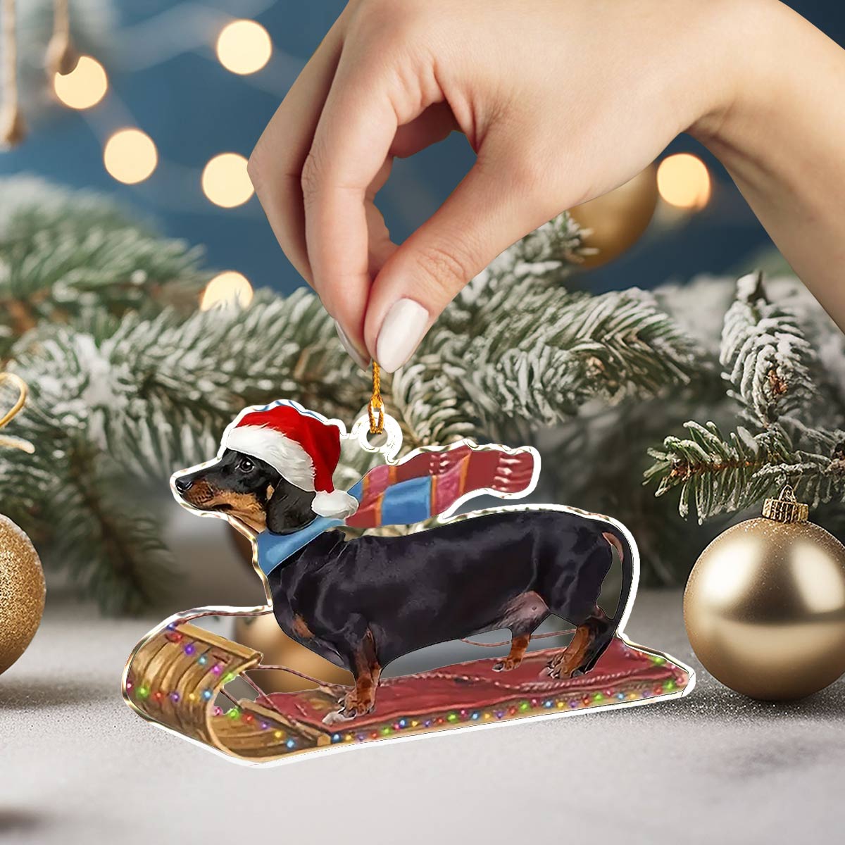 Shineful 2D Acrylic Ornament Santa’s Sleigh Dachshund