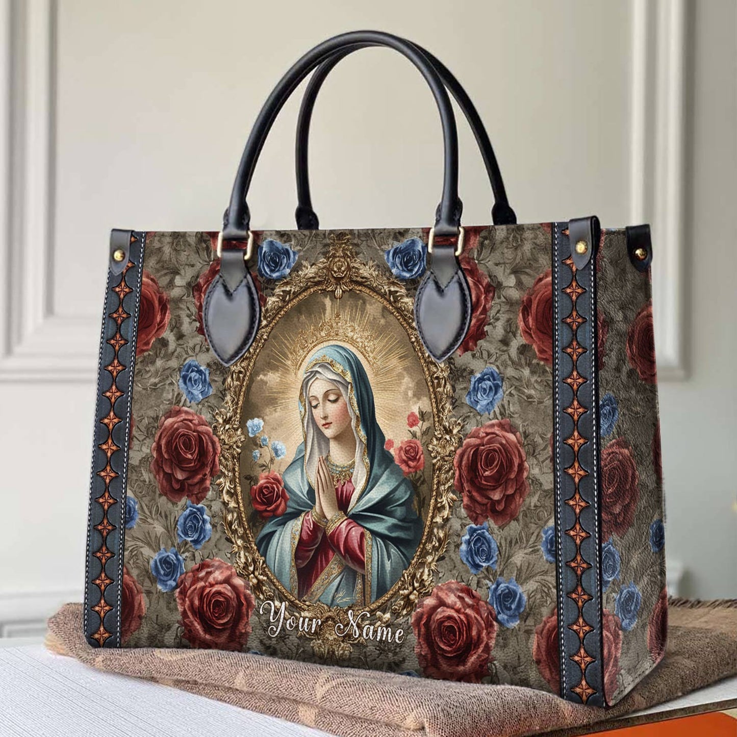 Glänzende Ledertasche Heavenly Rose and Mary