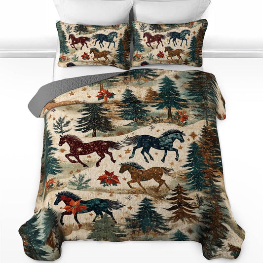 Shineful All Season Quilt 3-Piece Set Horse Riding In The Pine Forest