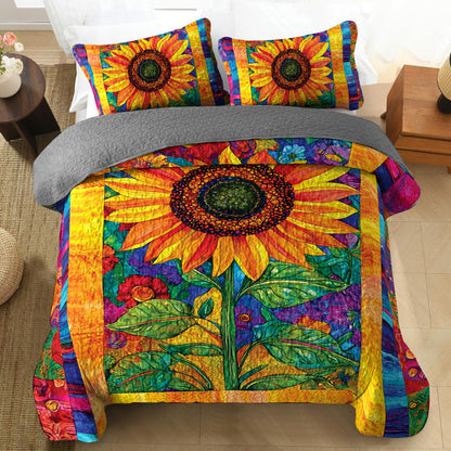 Shineful All Season Quilt 3-Piece Set Colorful Sunflower