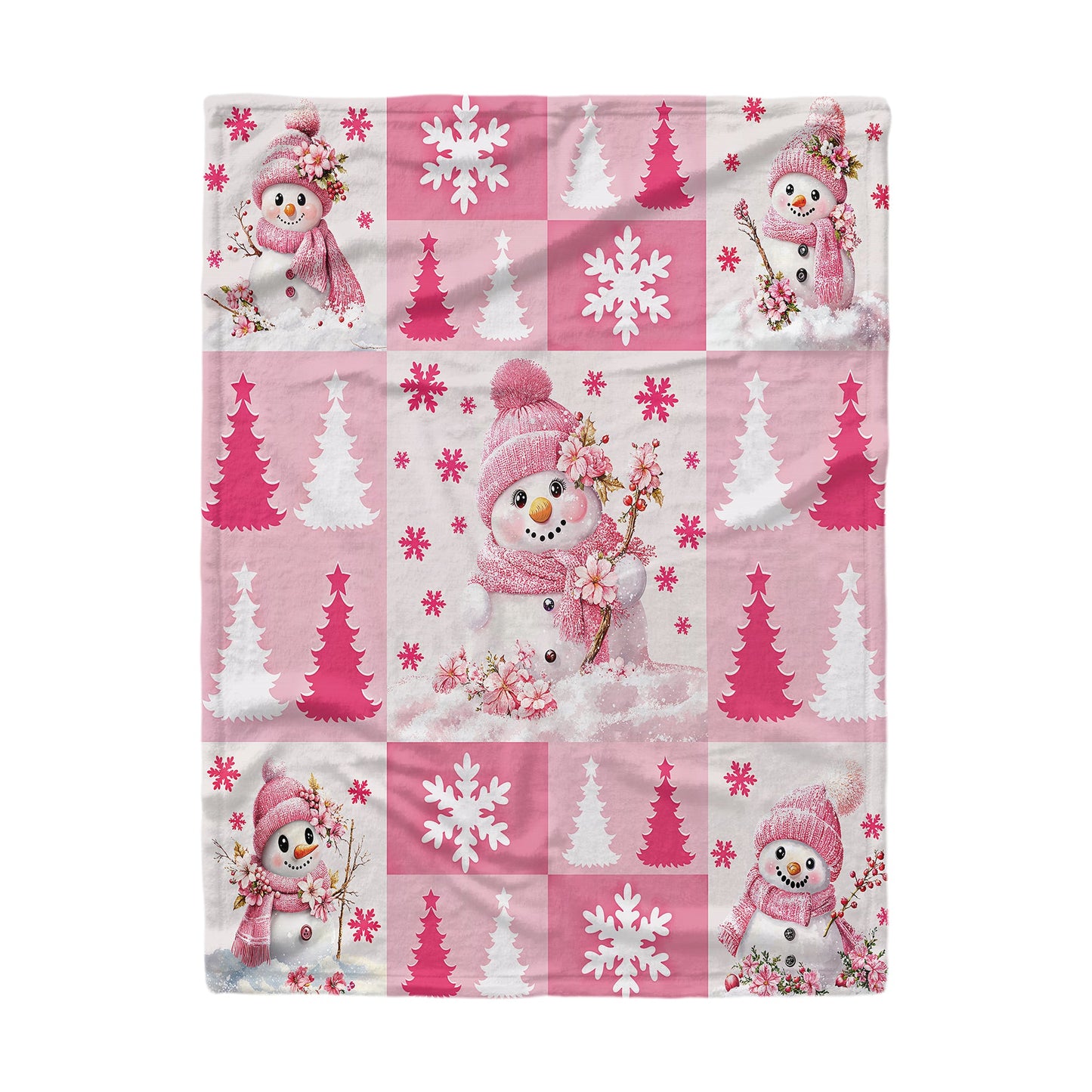 Shineful Fleece Blanket Christmas Pink Snowman