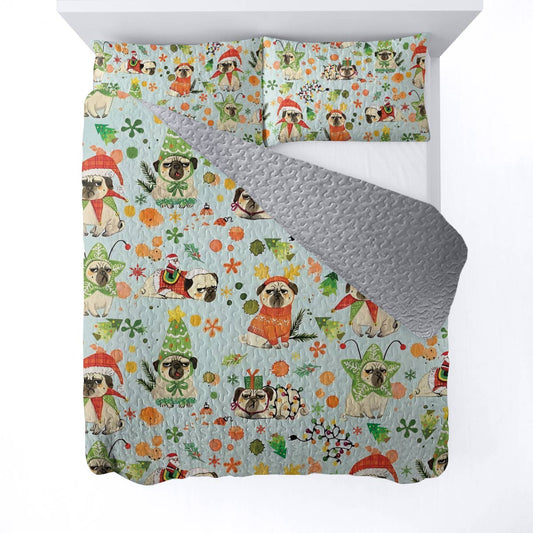 Shineful All Season Quilt 3-Piece Set Santa's Pugs