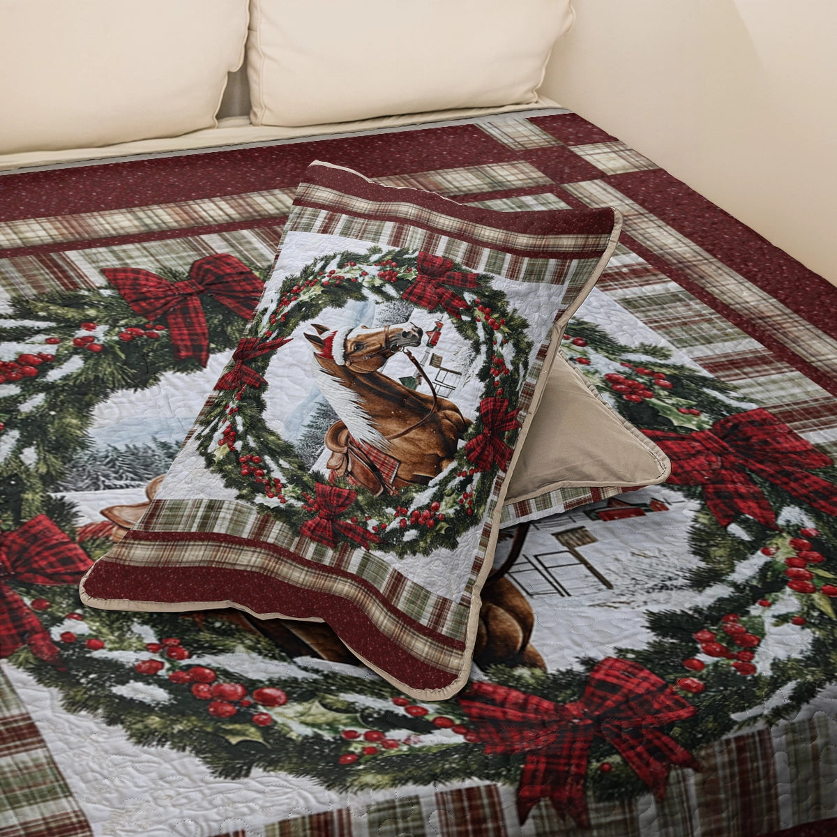 Shineful All Season Quilt 3-Piece Set Winter's Equestrian Elegance