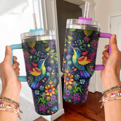 Shineful Tumbler Vibrant Floral Hummingbird