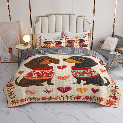 Shineful All Season Quilt 3-Piece Set Sweet Dachshund Couple