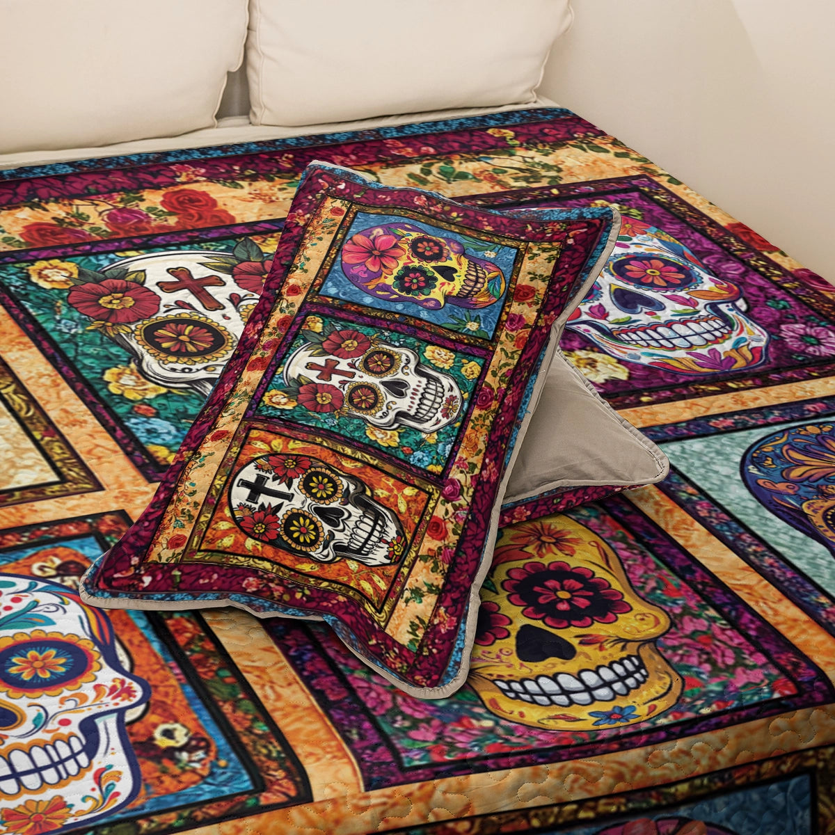 Shineful All Season Quilt 3-Piece Set Sugar Skull Fiesta