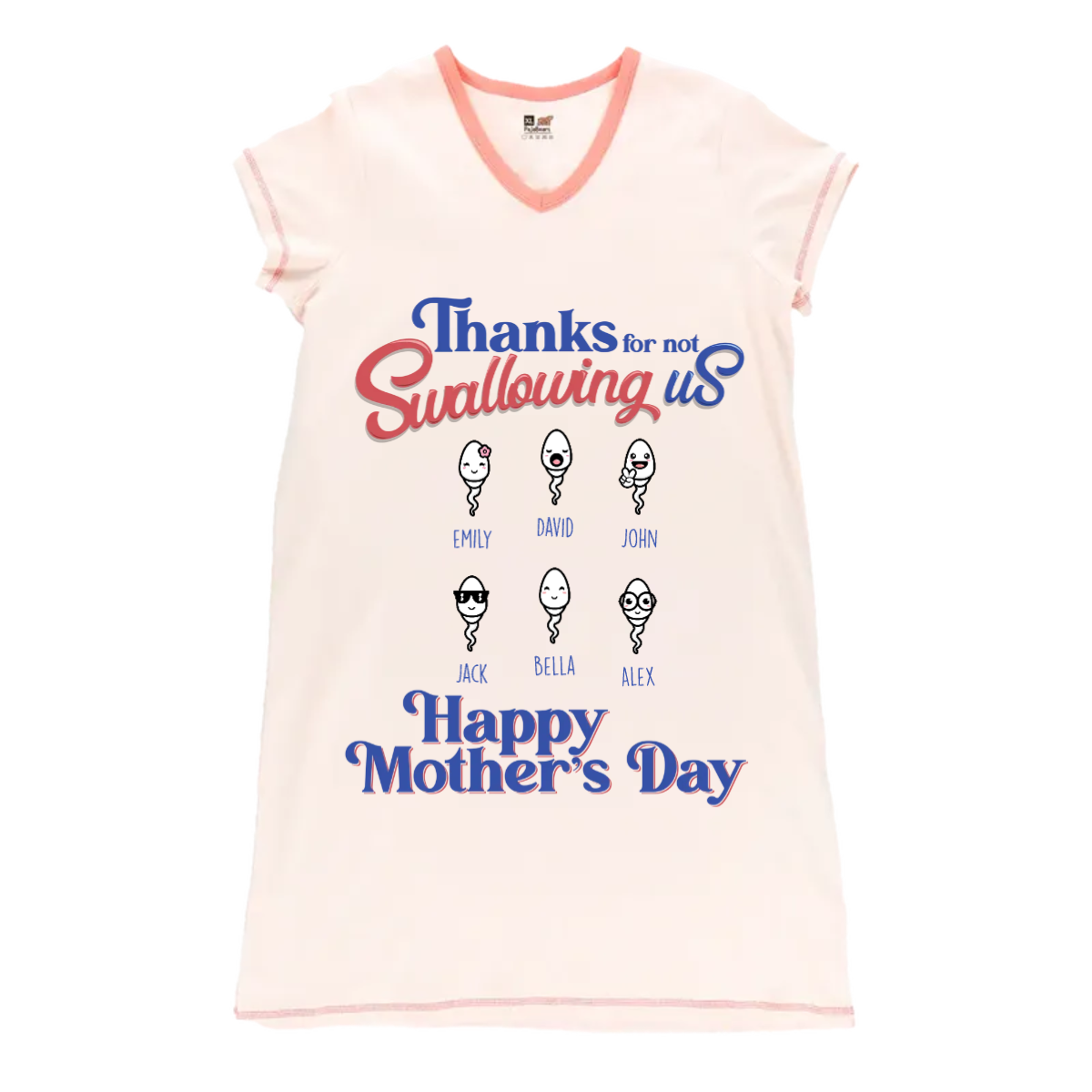 Mom Pajabears® Personalized Women V-Neck Nightshirt Thanks For Not Swallowing Us Lv01 V-Neck