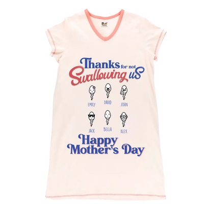 Mom Pajabears® Personalized Women V-Neck Nightshirt Thanks For Not Swallowing Us Lv01 V-Neck