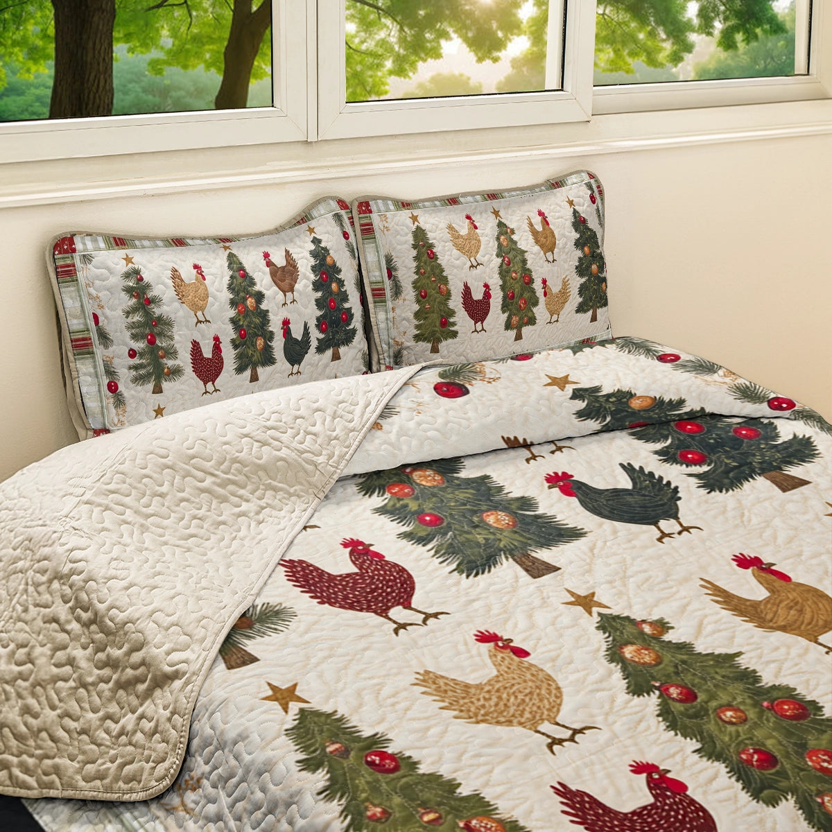 Shineful All Season Quilt 3-Piece Set Chicken Cluckmas Cheer