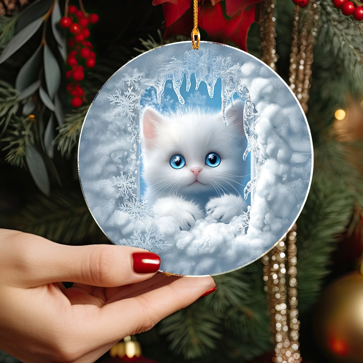 Shineful Acrylic Ornament Snowy Christmas Cat