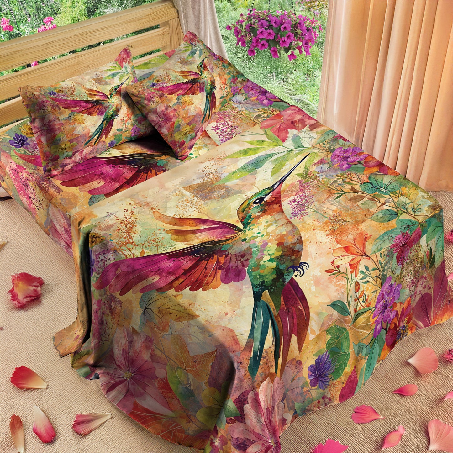 Shineful 4-Piece Bed Sheet Set - Hummingbird Bliss