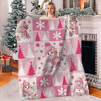 Shineful Fleece Blanket Christmas Pink Snowman