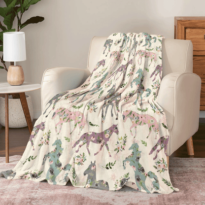 Shineful Fleece Blanket Floral Horses