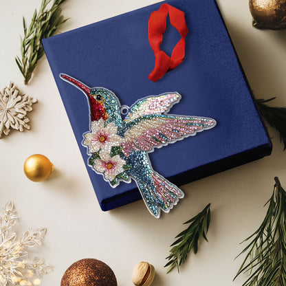 Shineful 2D Acrylic Ornament Twinkling Floral Hummingbird