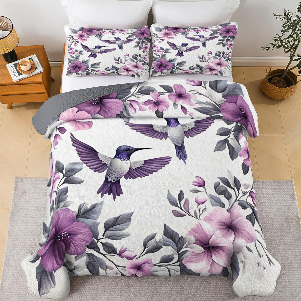 Shineful All Season Quilt 3-Piece Set Hummingbird Violet Dream V1