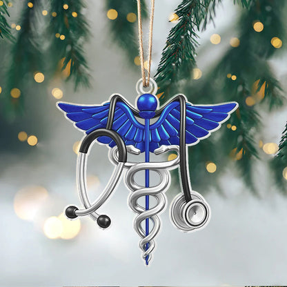 Glänzendes 2D-Acryl-Ornament – ​​Medizinischer Caduceus