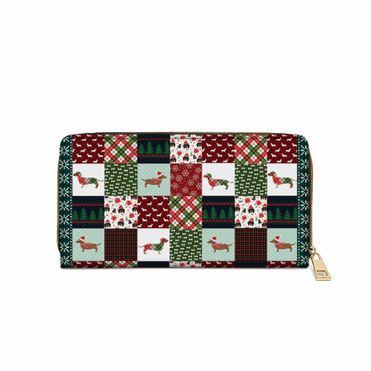 Shineful Leather Clutch Purse With Wristlet Strap Handle Dachshund Christmas