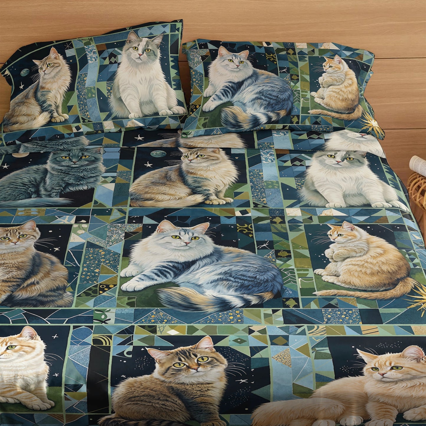 Shineful 4-Piece Bed Sheet Set Cat Purrfect Companions