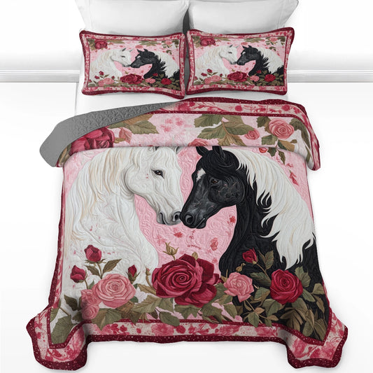 Ensemble de courtepointe toutes saisons Shineful 3 pièces Cheval rose romantique