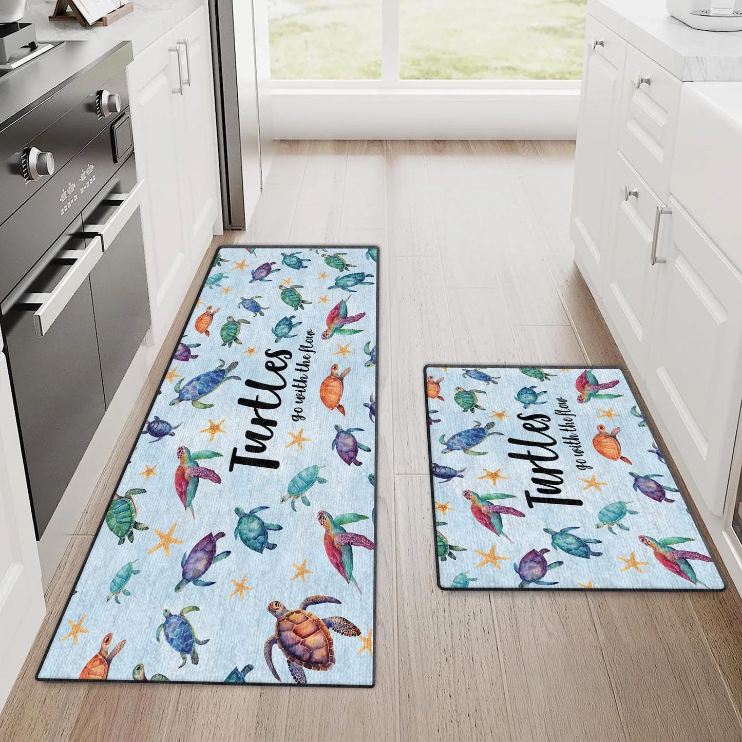 Shineful Ultra-Thin Non Skid Floor Mat, Kitchen Rugs Sea Turtle Go With The Flow