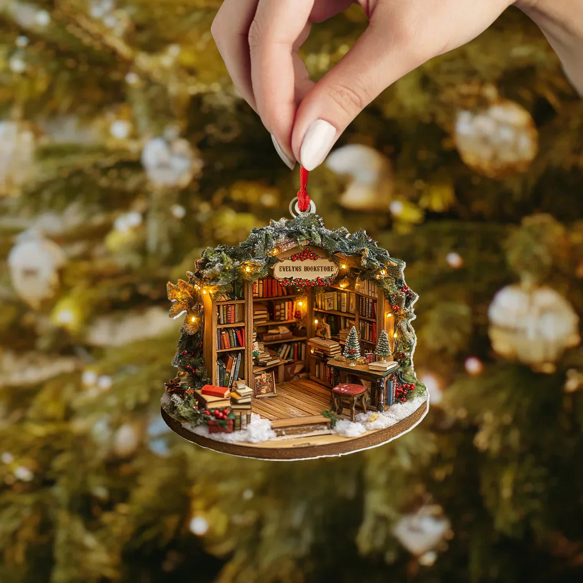 Shineful 2D Acrylic Personalized Ornament Mini Bookshop Wonderland