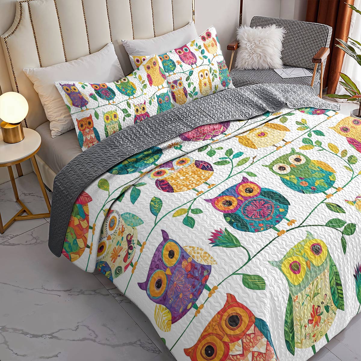 Shineful All Season Quilt 3-Piece Set - Whimsical Owl Garden