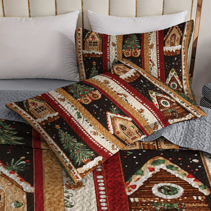 Shineful All Season Quilt 3-Piece Set Festive Gingerbread House