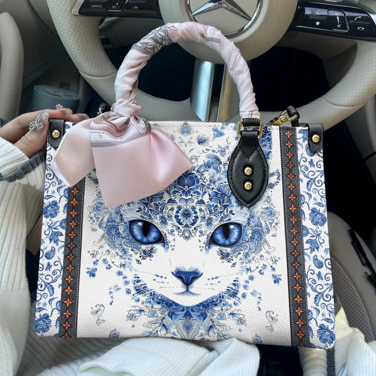 Shineful Leather Bag Blue Beauty Cat