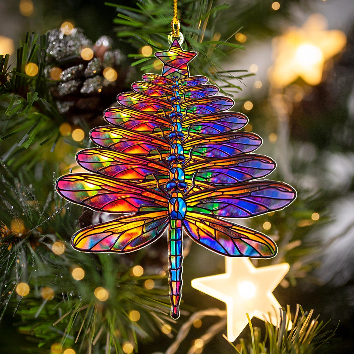 Shineful 2D Acrylic Ornament Radiant Dragonfly Christmas Tree