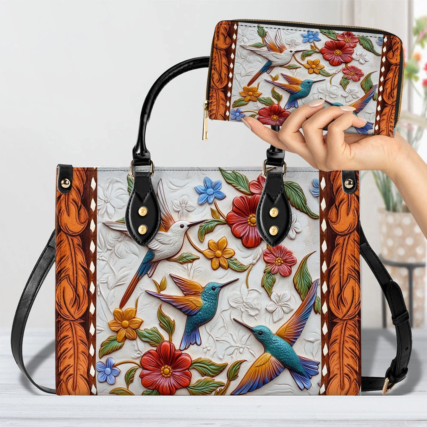 Shineful Leather Bag Hummingbird Blossom Flight