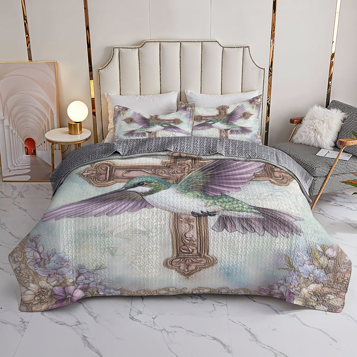 Shineful All Season Quilt 3-Piece Set Hummingbird Cross